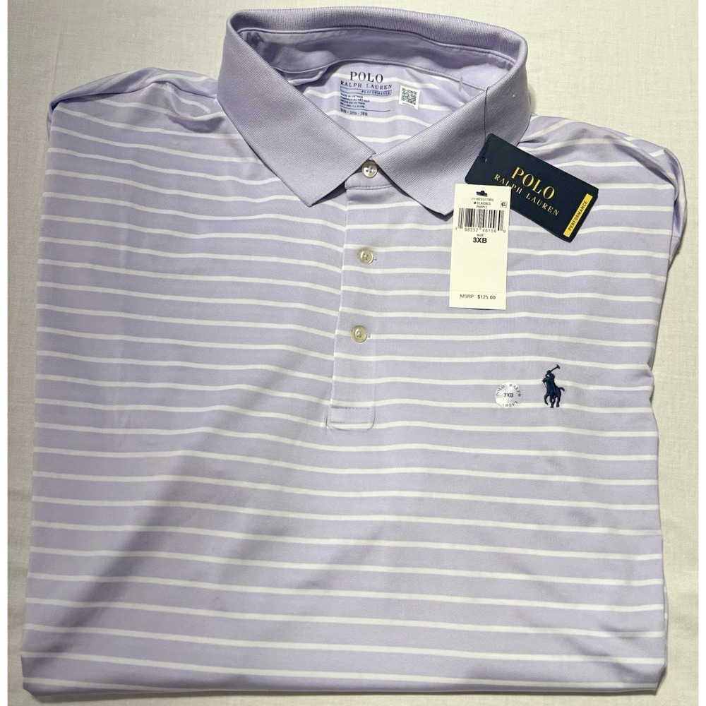 NWT Polo Ralph Lauren Performance Striped Golf Polo Shirt Lilac Purple 3XB